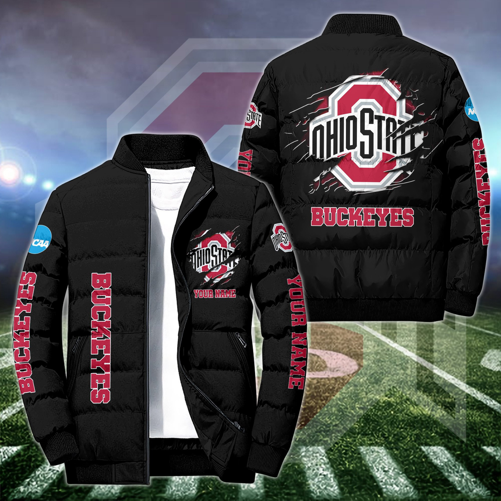 Ohio State Buckeyes Puffer Jacket Custom Your Name , Sport Jacket, FootBall Fan Gifts EHIVM-52774