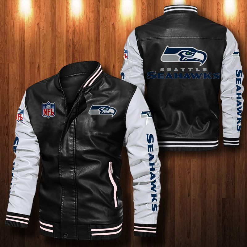 Signature Series Leather Jacket — Plush Sherpa Lining Seattle Seahawks HVKE1036