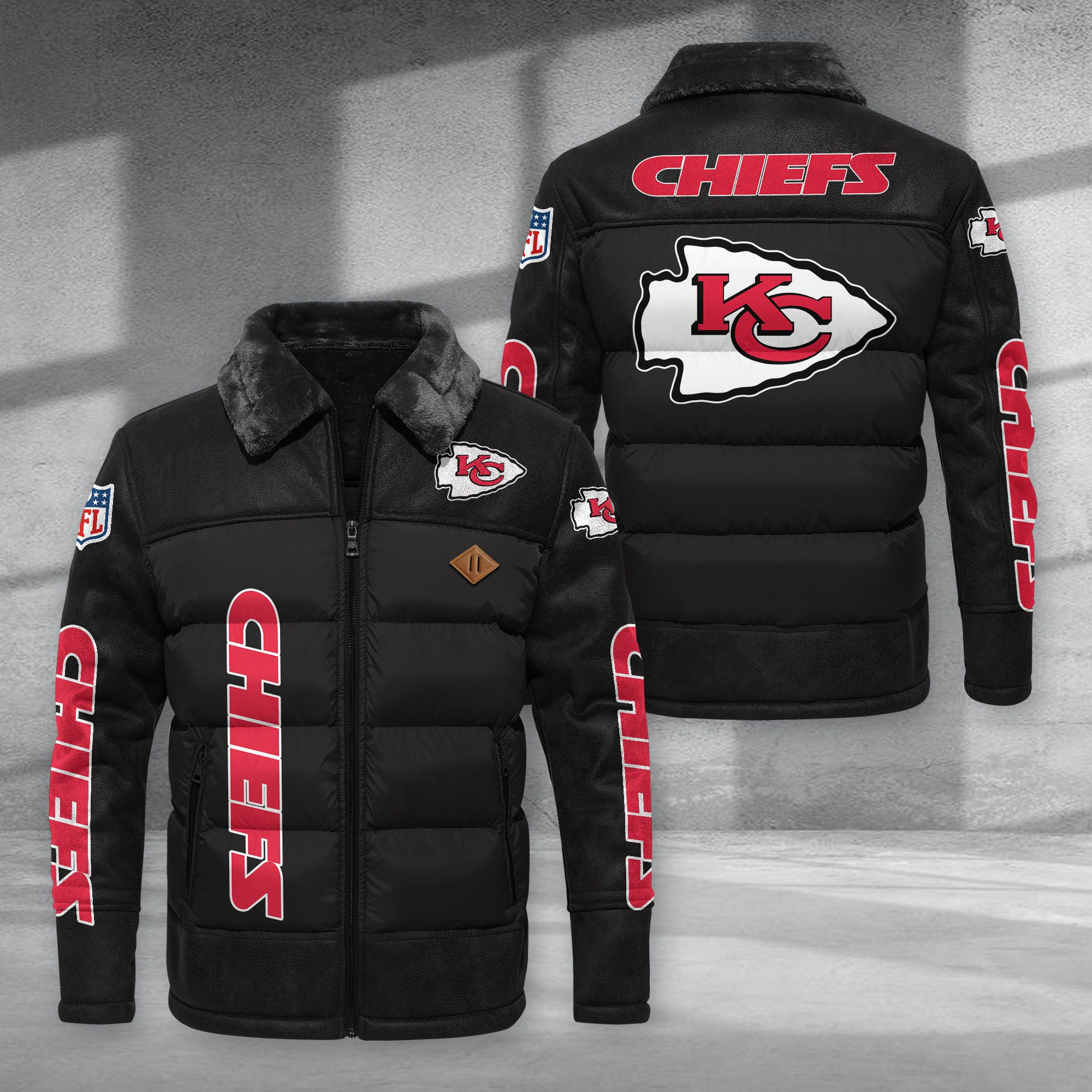 Kansas City Chiefs Fur Collar Leather-Look Puffer Jacket PURJD017