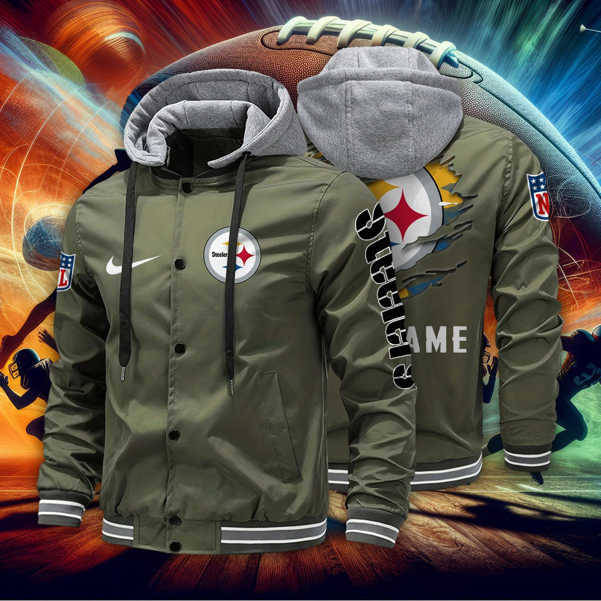 Pittsburgh Steelers Baseball Jacket With Detachable Hood AZBJDH015