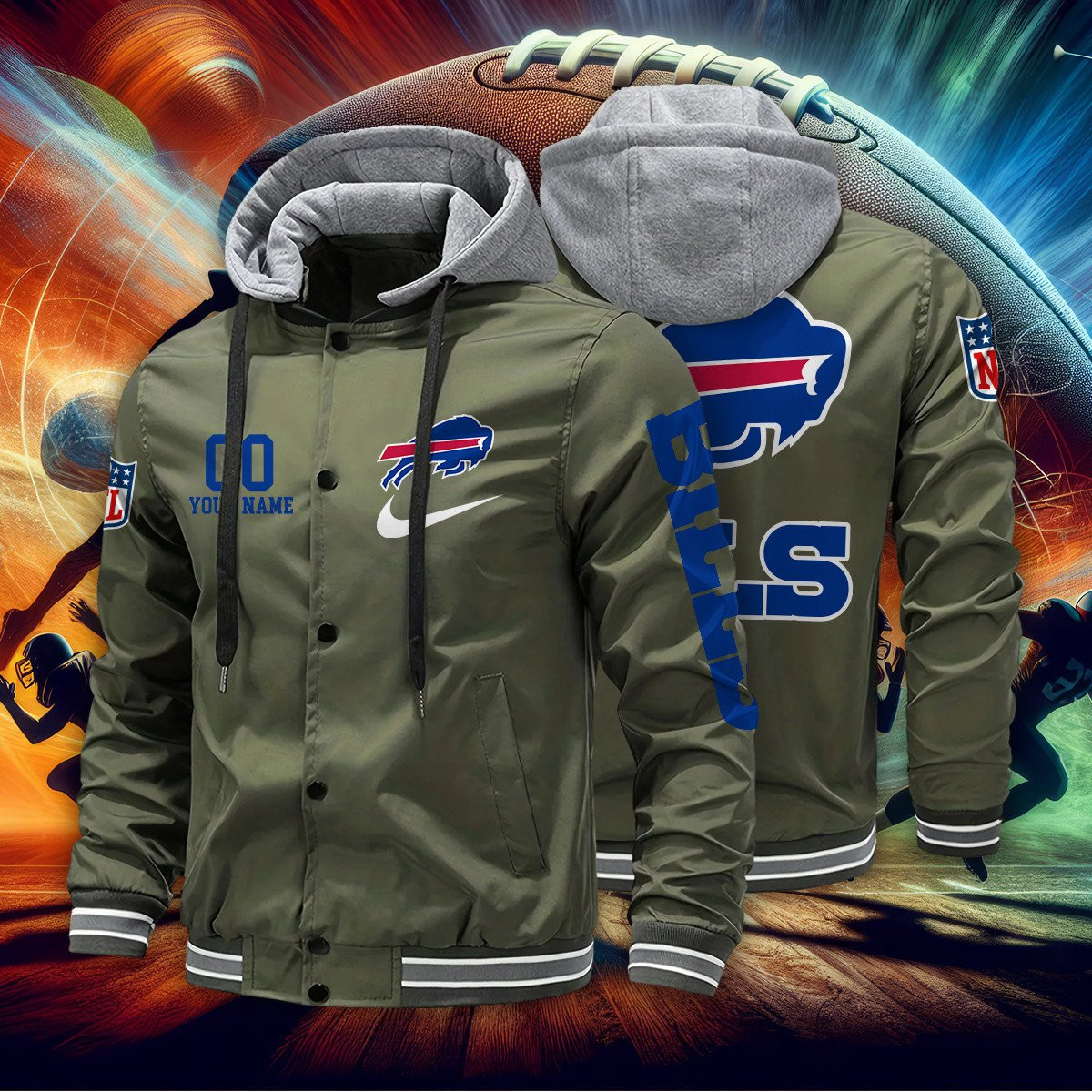 Buffalo Bills Baseball Jacket With Detachable Hood AZBJDH021