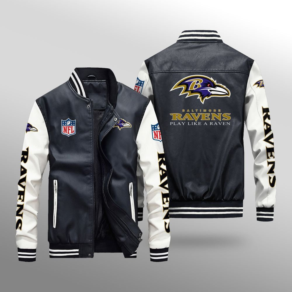 Baltimore Ravens Premium Fleece-Lined Leather Bomber Jacket BG10