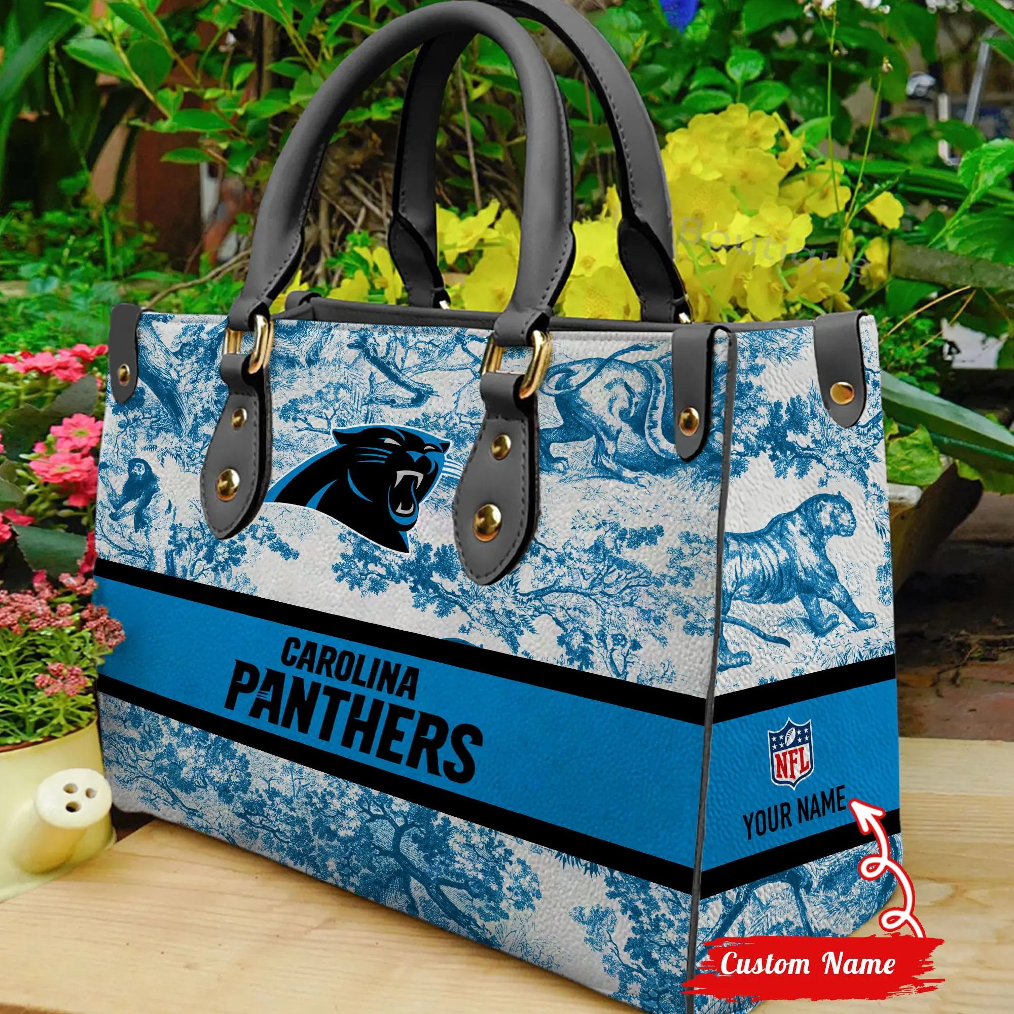 Carolina Panthers Personalized Leather Hand Bag BB332