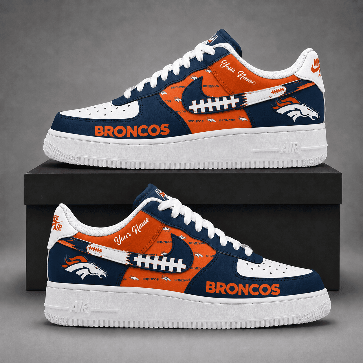 Denver Broncos | Premium NFL Fear The Team AF1 Sneakers Personalized - VA37420