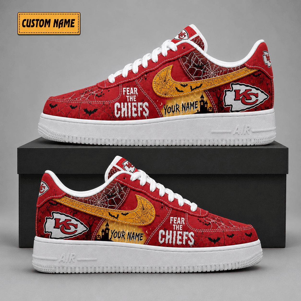 Kansas City Chiefs | Premium NFL Fear The Team Halloween AF1 Sneakers - VA323518