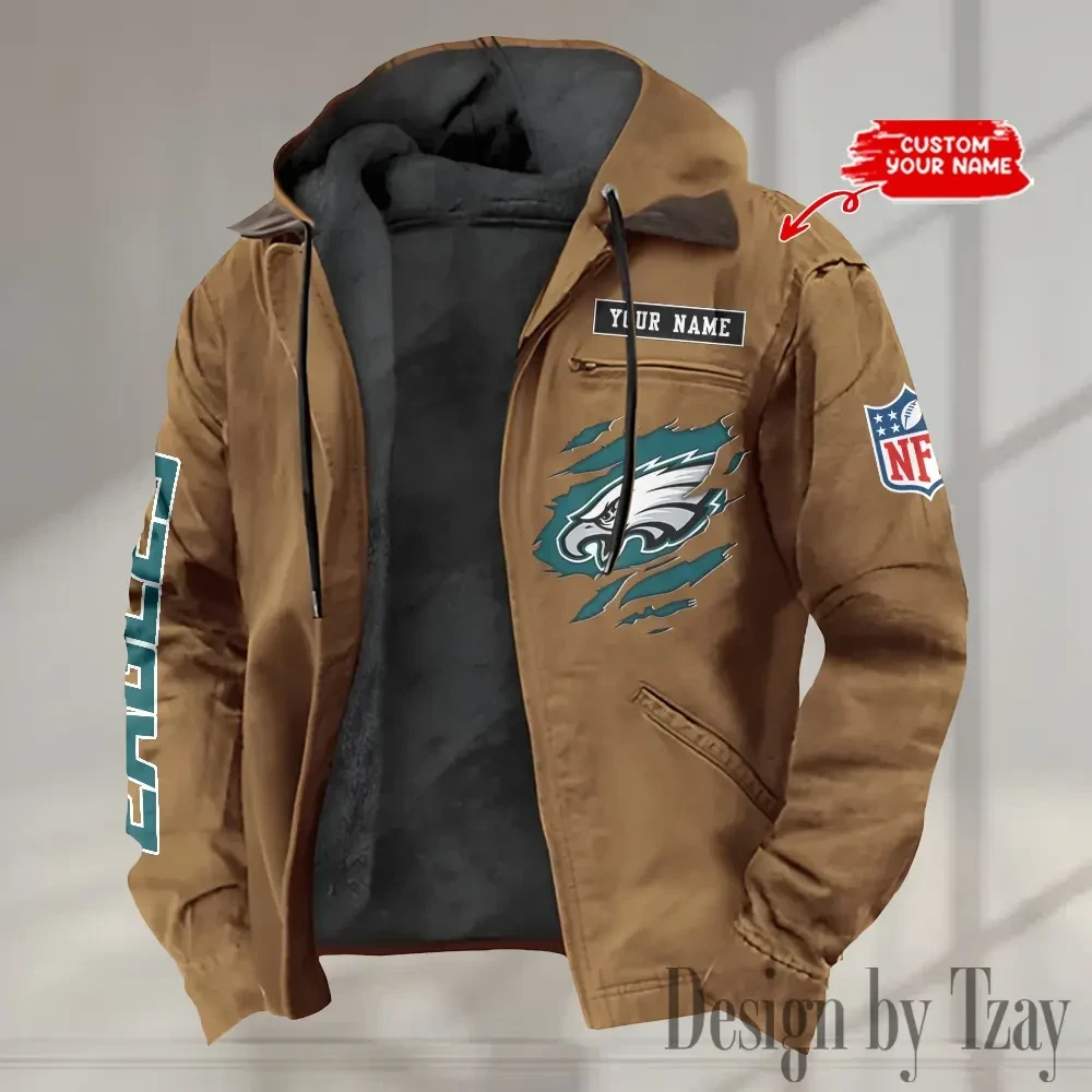 Philadelphia Eagles Men's Casual Padded Jacket Hooded trending 2026 SPTPJH030