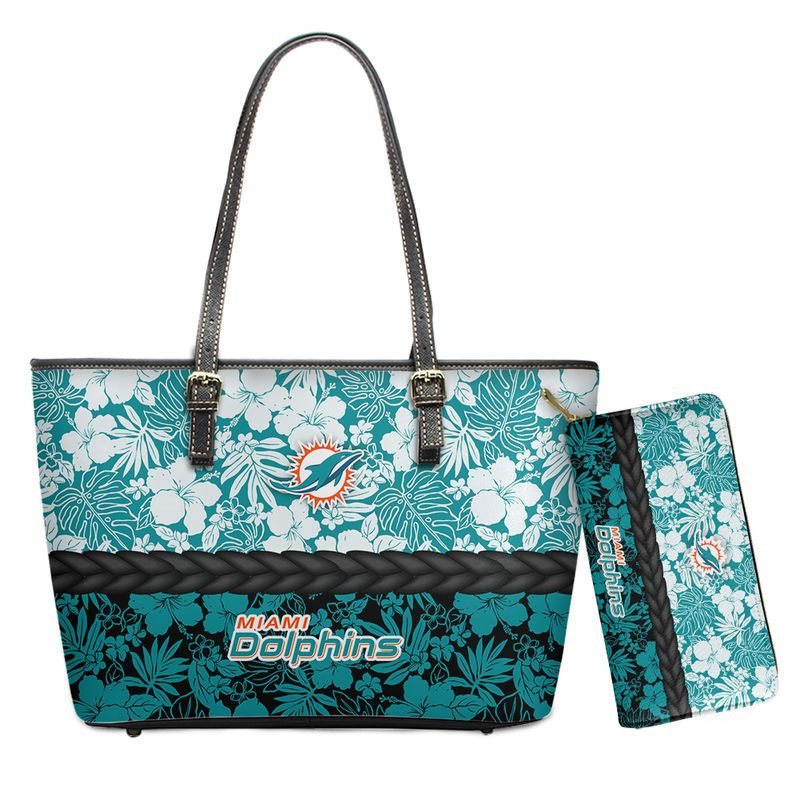 Miami Dolphins Hawaii Flower Pattern Limited Edition Tote Bag and Wallet NLA020008