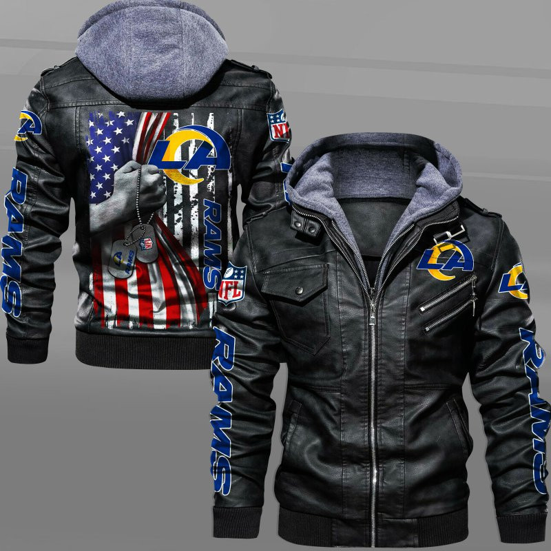 Los Angeles Rams HVKC7066 - Premium & Ultra-Thick Leather Jacket with Fleece Hood