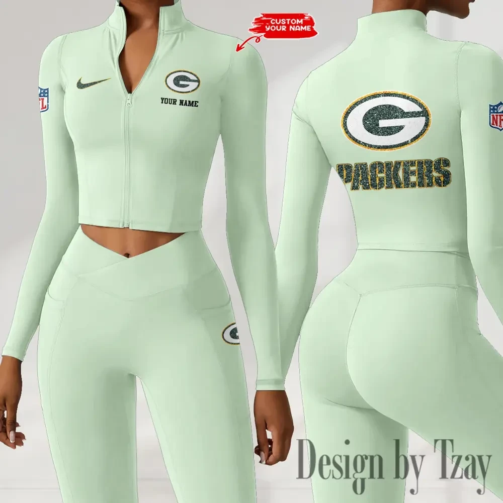 Green Bay Packers Zipper Sports Top Women Gym Long Sleeve for Fitness SPTZSTW113