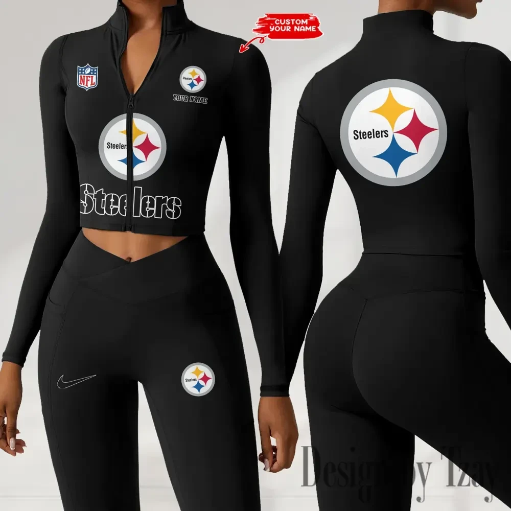 Pittsburgh Steelers Zipper Sports Top Women Gym Long Sleeve for Fitness SPTZSTW059