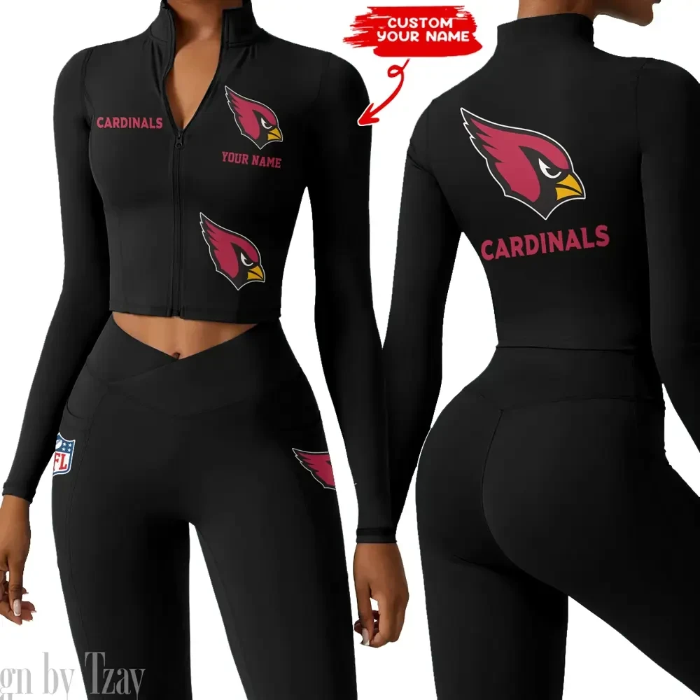 Arizona Cardinals Zipper Sports Top Women Gym Long Sleeve for Fitness SPTZSTW065