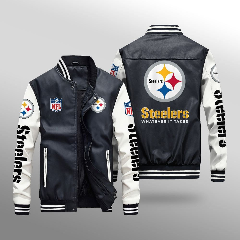 Pittsburgh Steelers Premium Fleece-Lined Leather Bomber Jacket BG45