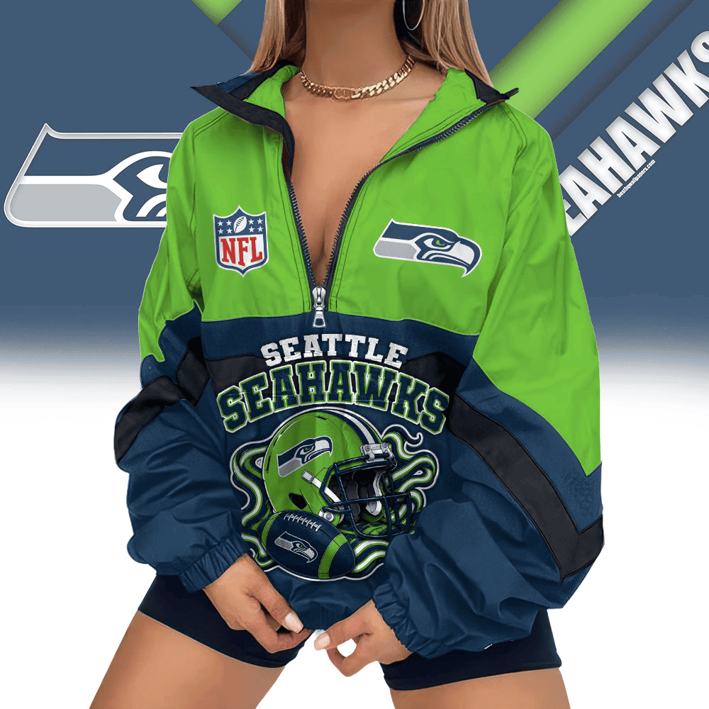 Seattle Seahawks | Premium NFL Championship Vibe V-Neck Zipper Sweatshirt Jackets NTH1