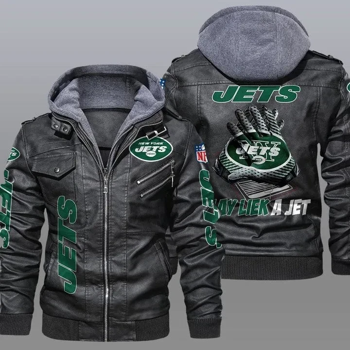 New York Jets Premium & Ultra-Thick Leather Jacket with Fleece Hood 25