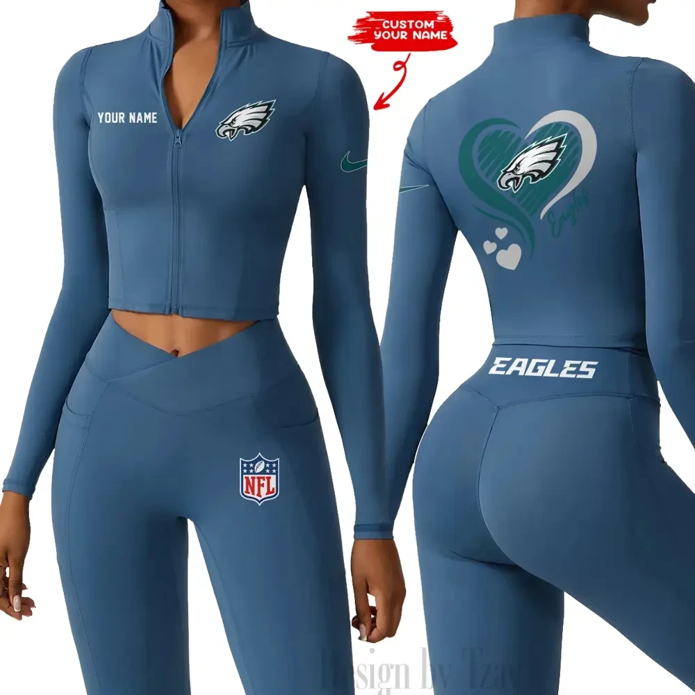 Philadelphia Eagles Women Activewear Set 2 Piece Crop Jacket and High Waist Leggings SPTZSTW192