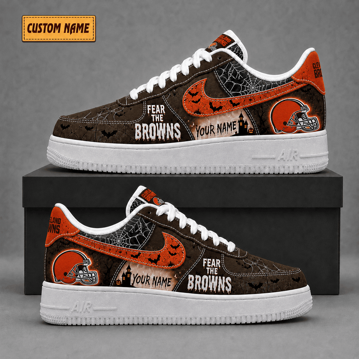 Cleveland Browns | Premium NFL Fear The Team Halloween AF1 Sneakers - VA323512