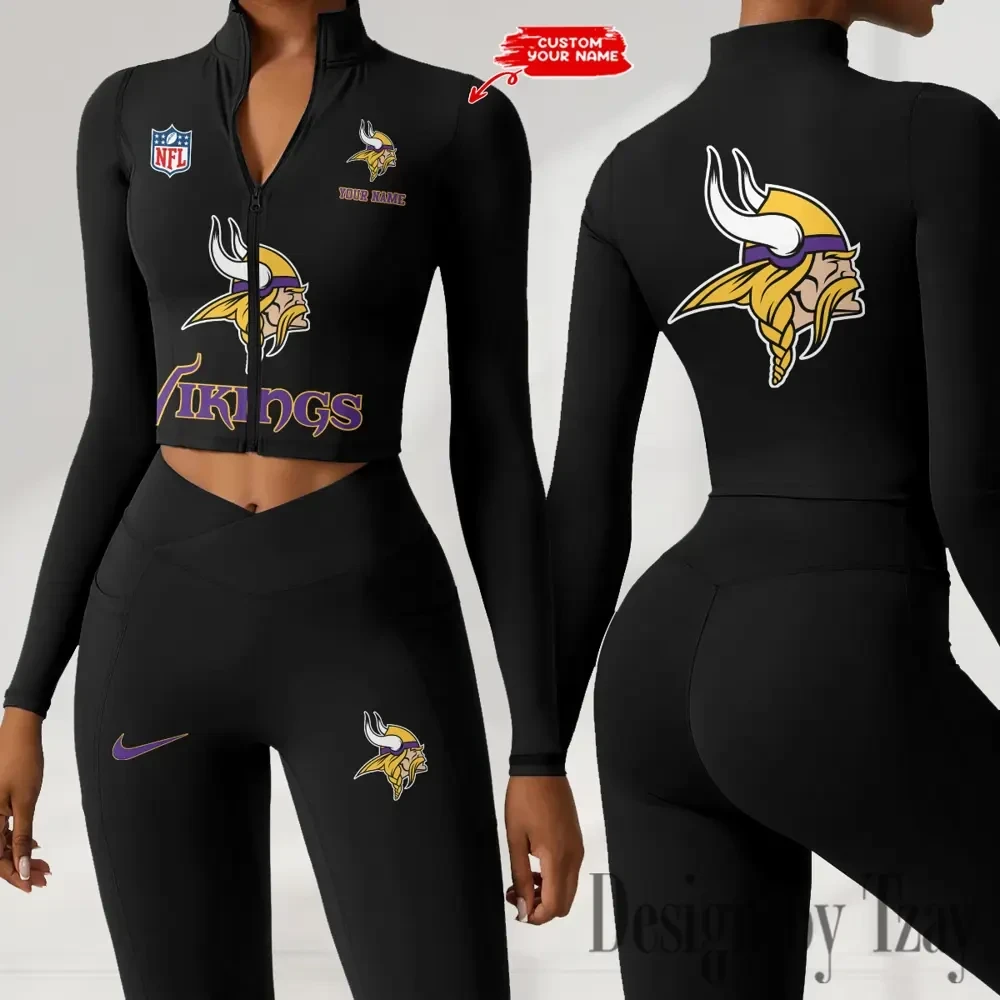 Minnesota Vikings Zipper Sports Top Women Gym Long Sleeve for Fitness SPTZSTW053