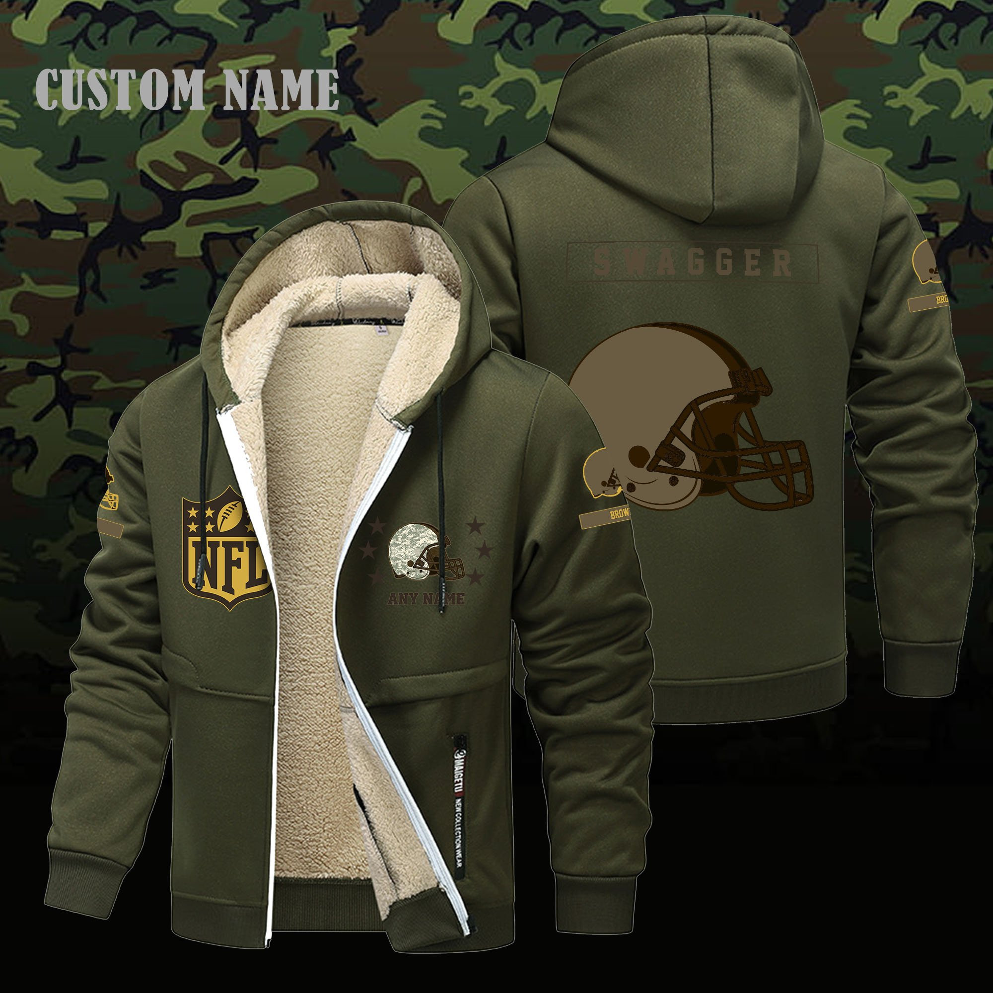 Cleveland Browns NFL-Lamb Fleece Thick Coat- Custom name 10154094N