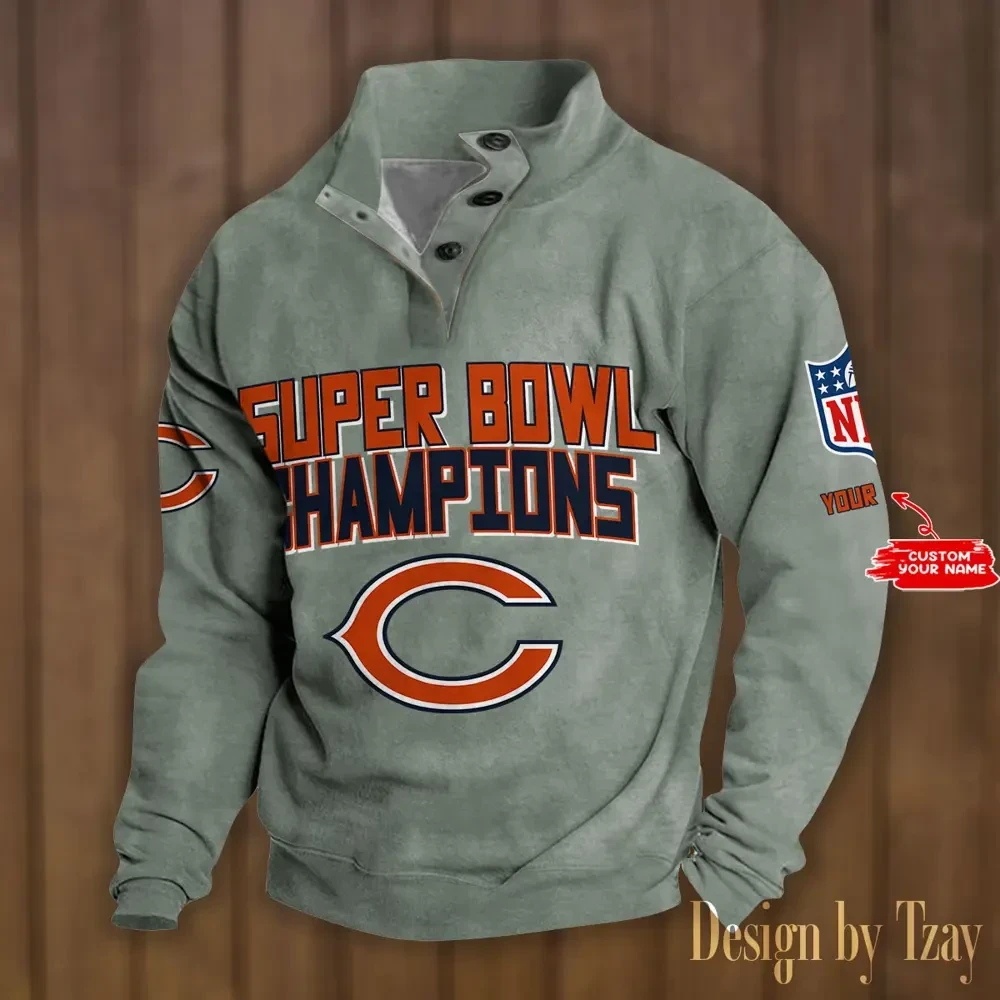 SPTS9DBSCH290-Chicago Bears Premium Stand-Collar Game-Day Pullover - Engineered Warmth & Personalized Names DV8