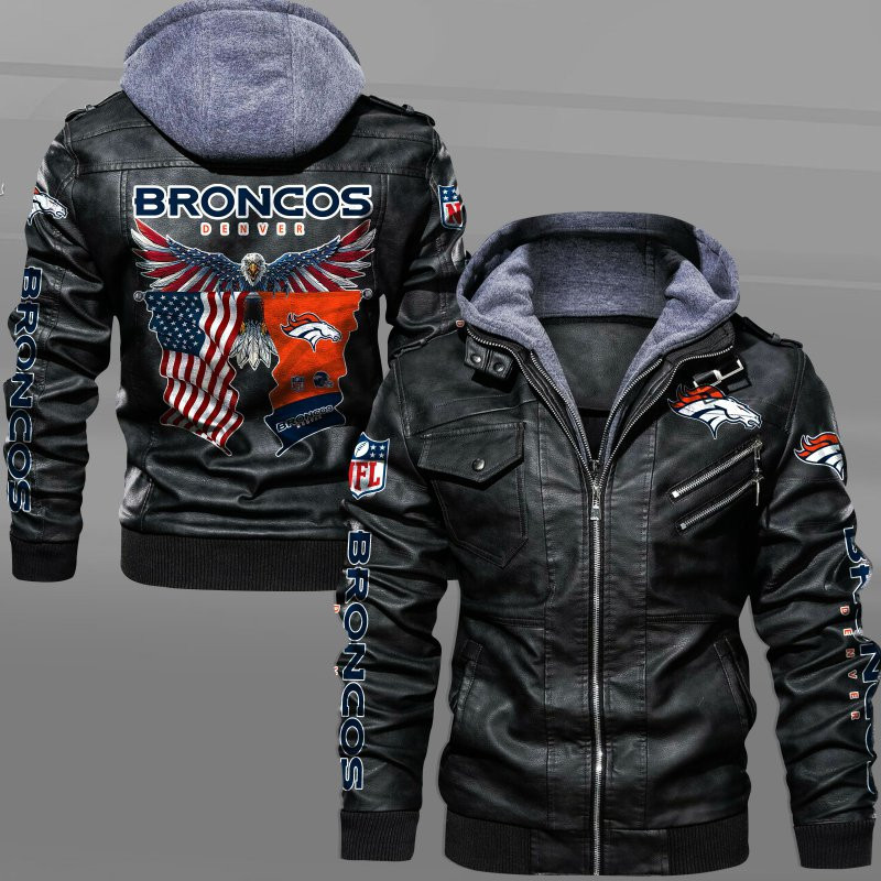 Denver Broncos HVKC7221 - Premium & Ultra-Thick Leather Jacket with Fleece Hood