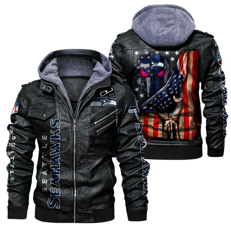Seattle Seahawks HVKC177 - Premium & Ultra-Thick Leather Jacket with Fleece Hood