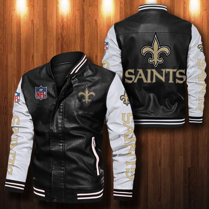 Signature Series Leather Jacket — Plush Sherpa Lining New Orleans Saints HVKE1029