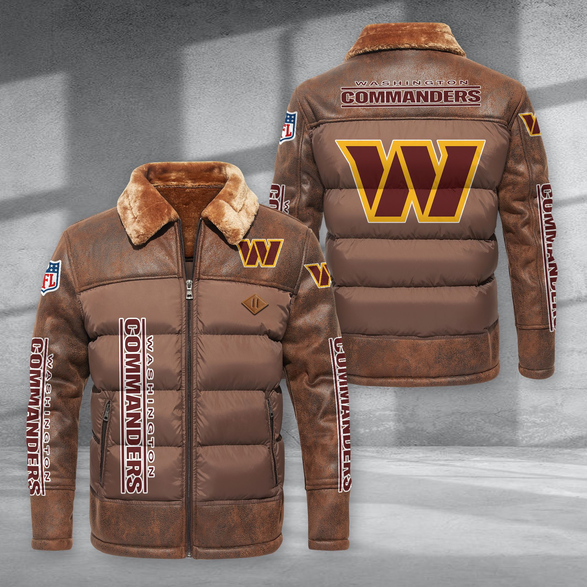Washington Commanders Fur Collar Leather-Look Puffer Jacket PBV363R