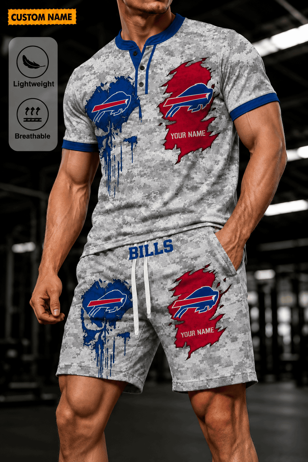 Buffalo Bills Men’s Button Neck T-Shirt and Short Set New Design 2026 Shirt And Short BSP950