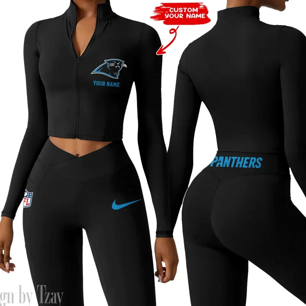 Carolina Panthers Zipper Sports Top Women Gym Long Sleeve for Fitness SPTZSTW005