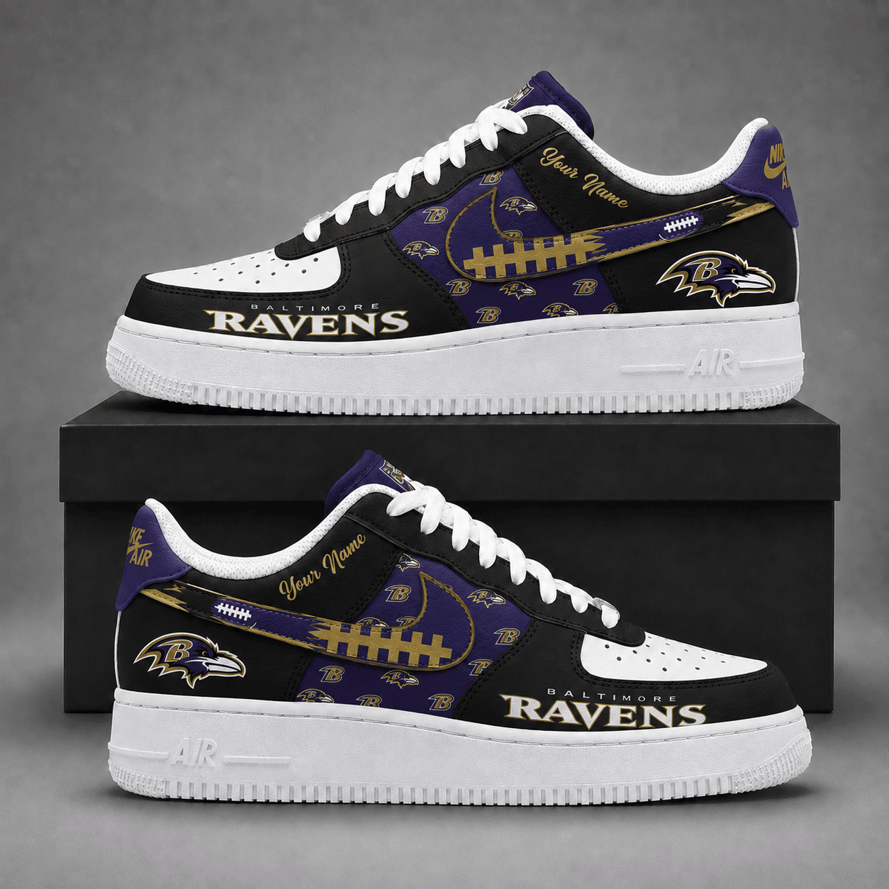 Baltimore Ravens | Premium NFL Fear The Team AF1 Sneakers Personalized - VA37422