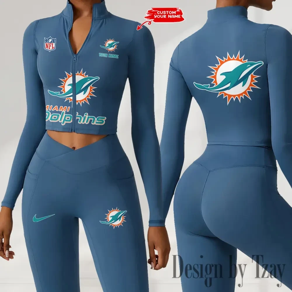 Miami Dolphins Zipper Sports Top Women Gym Long Sleeve for Fitness SPTZSTW052