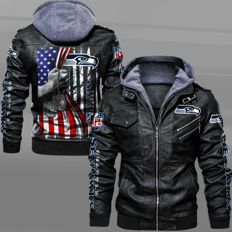 Seattle Seahawks HVKC7077 - Premium & Ultra-Thick Leather Jacket with Fleece Hood