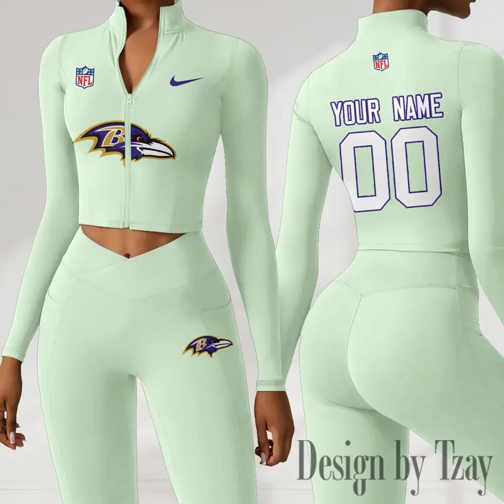 Baltimore Ravens Women Activewear Set 2 Piece Crop Jacket and High Waist Leggings SPTZSTW201