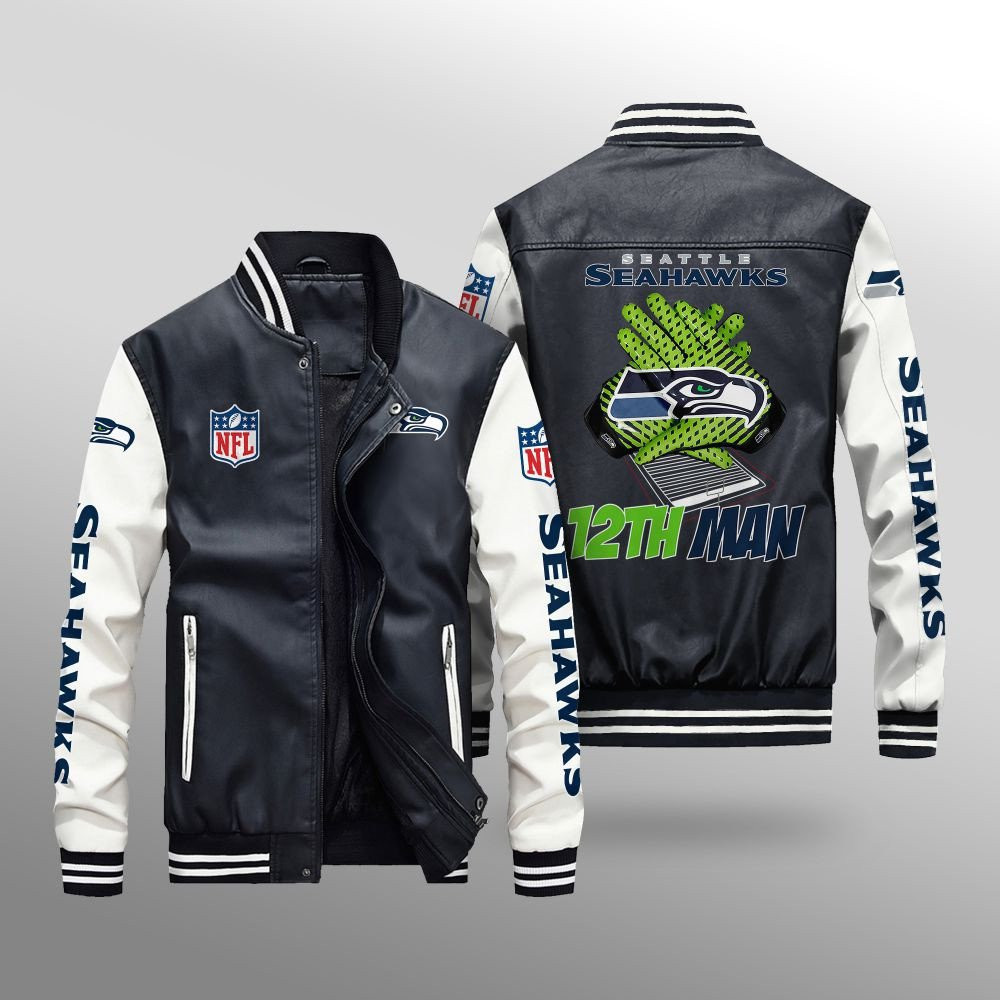 Seattle Seahawks Premium Fleece-Lined Leather Bomber Jacket BG32