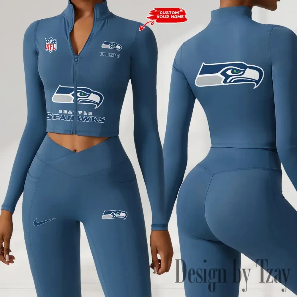 Seattle Seahawks Zipper Sports Top Women Gym Long Sleeve for Fitness SPTZSTW061