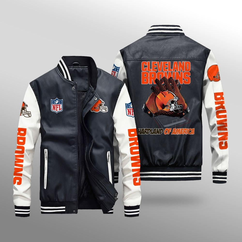 Cleveland Browns Premium Fleece-Lined Leather Bomber Jacket BG40