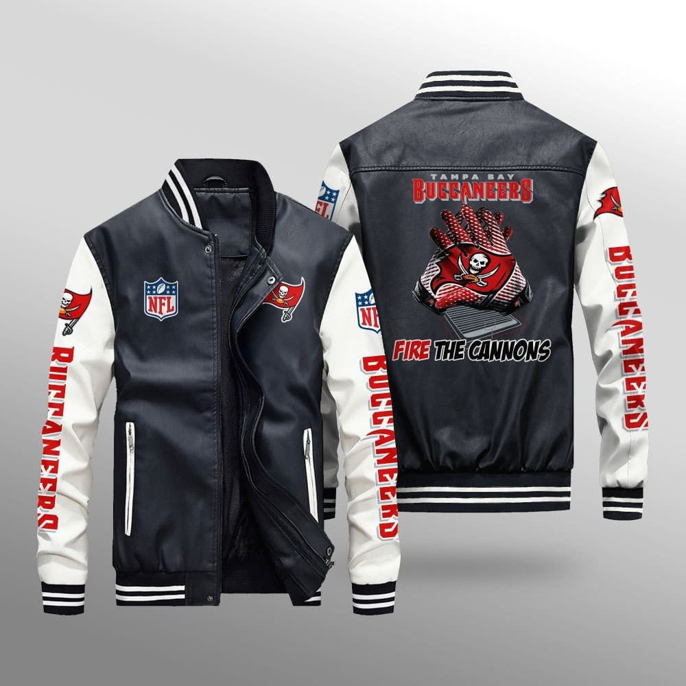 Tampa Bay Buccaneers Premium Fleece-Lined Leather Bomber Jacket BG29