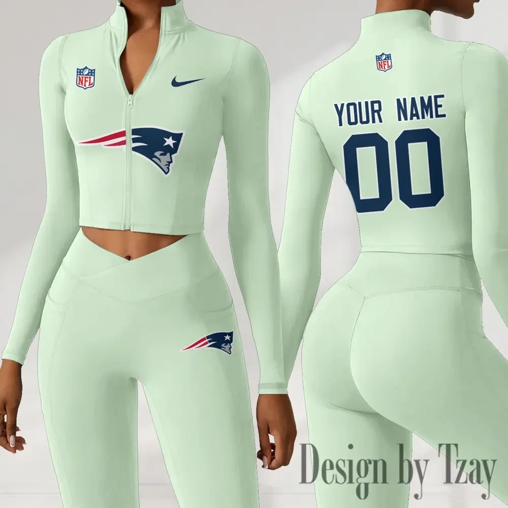 New England Patriots Women Activewear Set 2 Piece Crop Jacket and High Waist Leggings SPTZSTW220