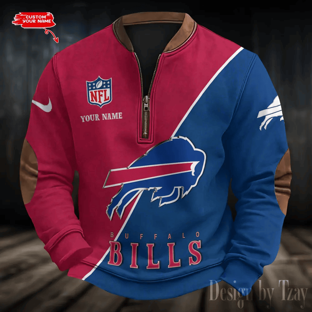 S9MPZNS132-Buffalo Bills Premium Personalized Game-Day Quarter-Zip