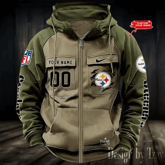 9SMCZVHD059-Pittsburgh Steelers Zip-Vintage Hoodies
