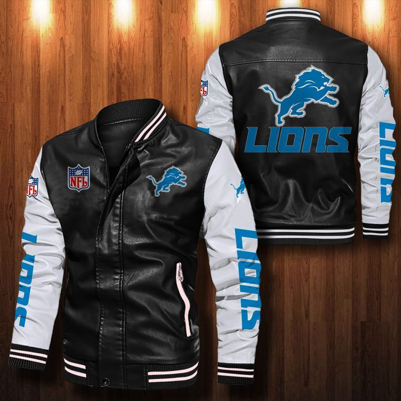 Signature Series Leather Jacket — Plush Sherpa Lining Detroit Lions HVKE1018