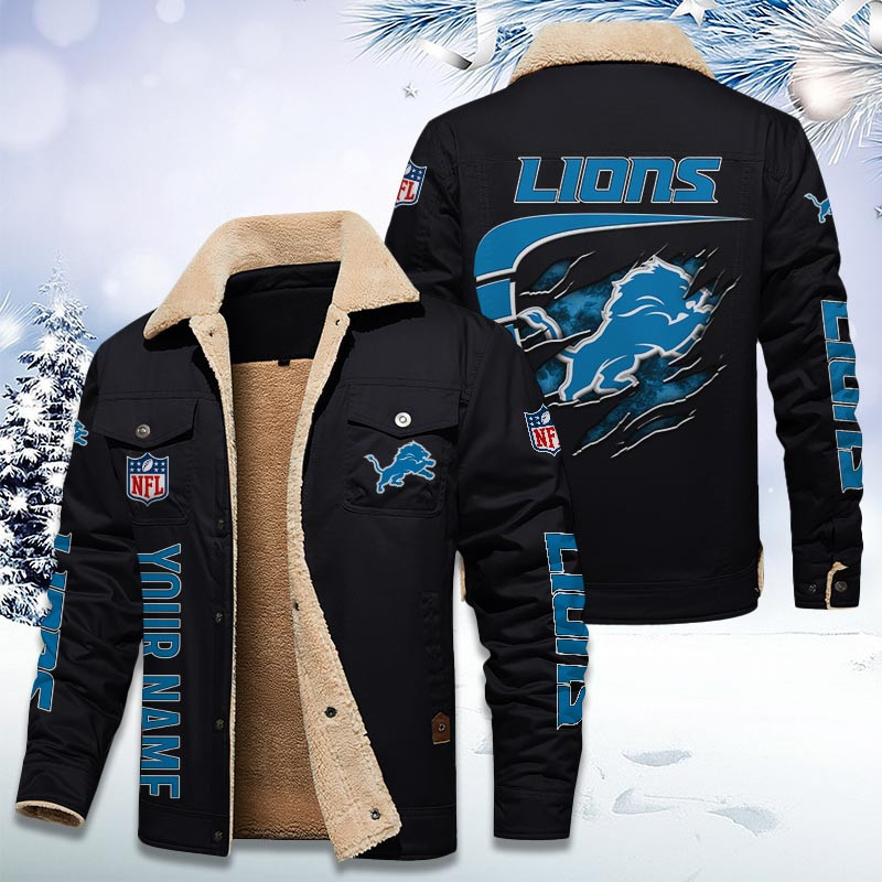 Detroit Lions Personalized Sherpa Fleece Trucker Jacket DMHL1028