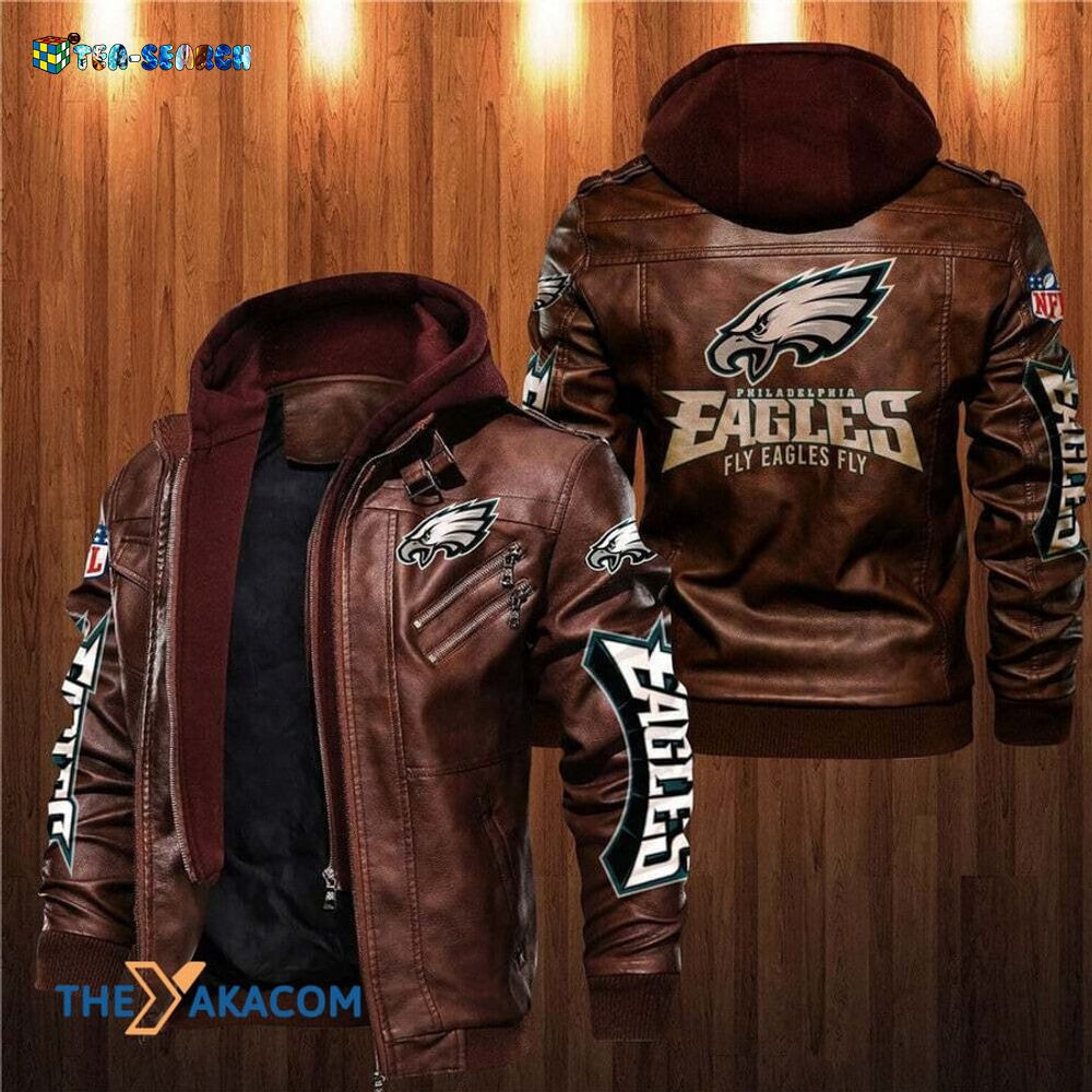 PHILADELPHIA EAGLES JACKET HVKC409 - Premium & Ultra-Thick Leather Jacket with Fleece Hood