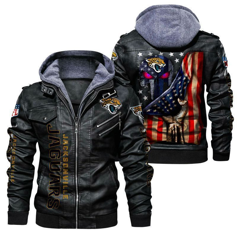 Jacksonville Jaguars HVKC163 - Premium & Ultra-Thick Leather Jacket with Fleece Hood