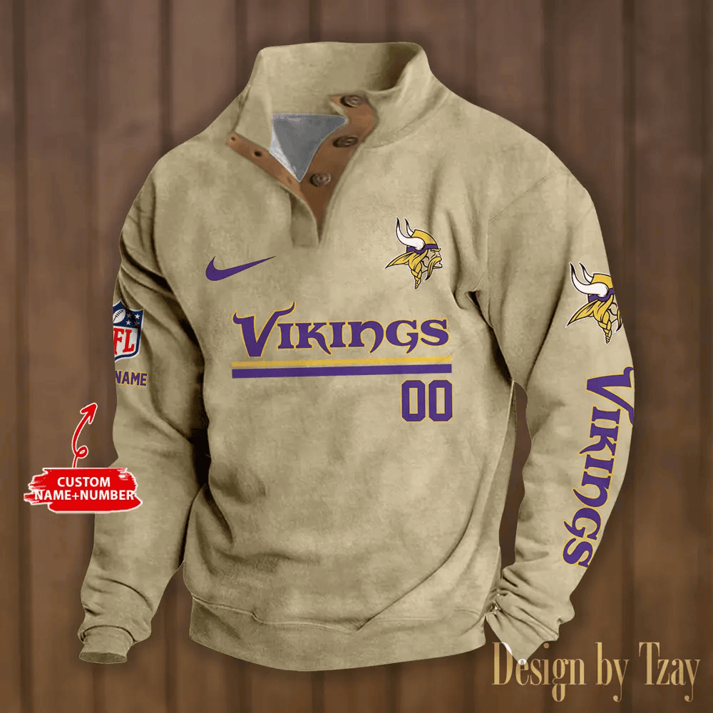 Minnesota Vikings Premium Stand-Collar Game-Day Pullover - Engineered Warmth & Personalized Name S9DBSCH085