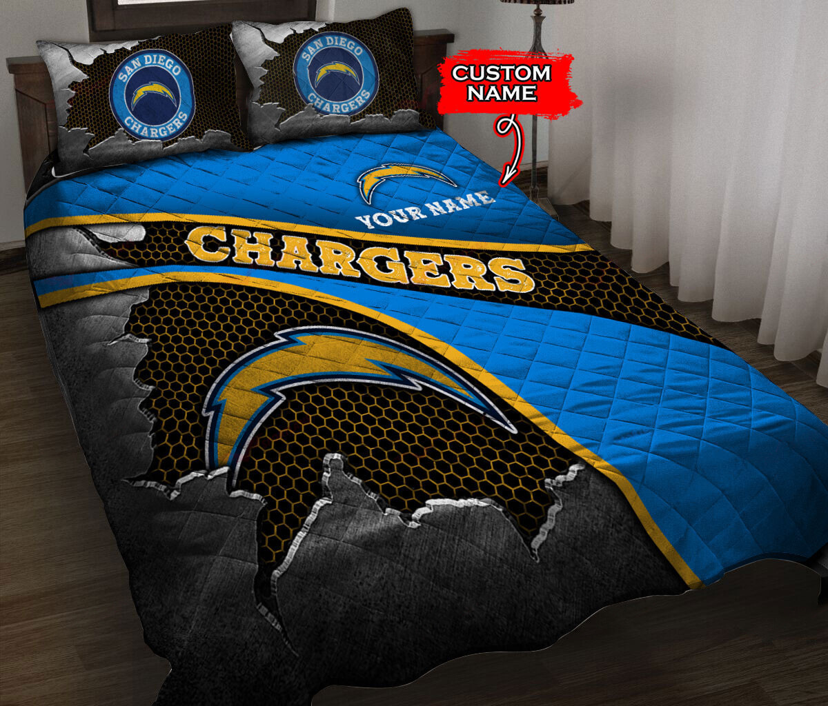 Los Angeles Chargers Personalized Quilt Set BG132