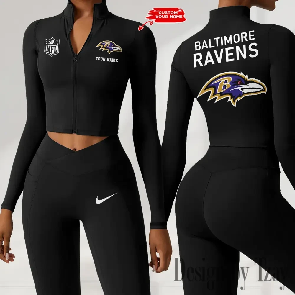 Baltimore Ravens Zipper Sports Top Women Gym Long Sleeve for Fitness SPTZSTW101