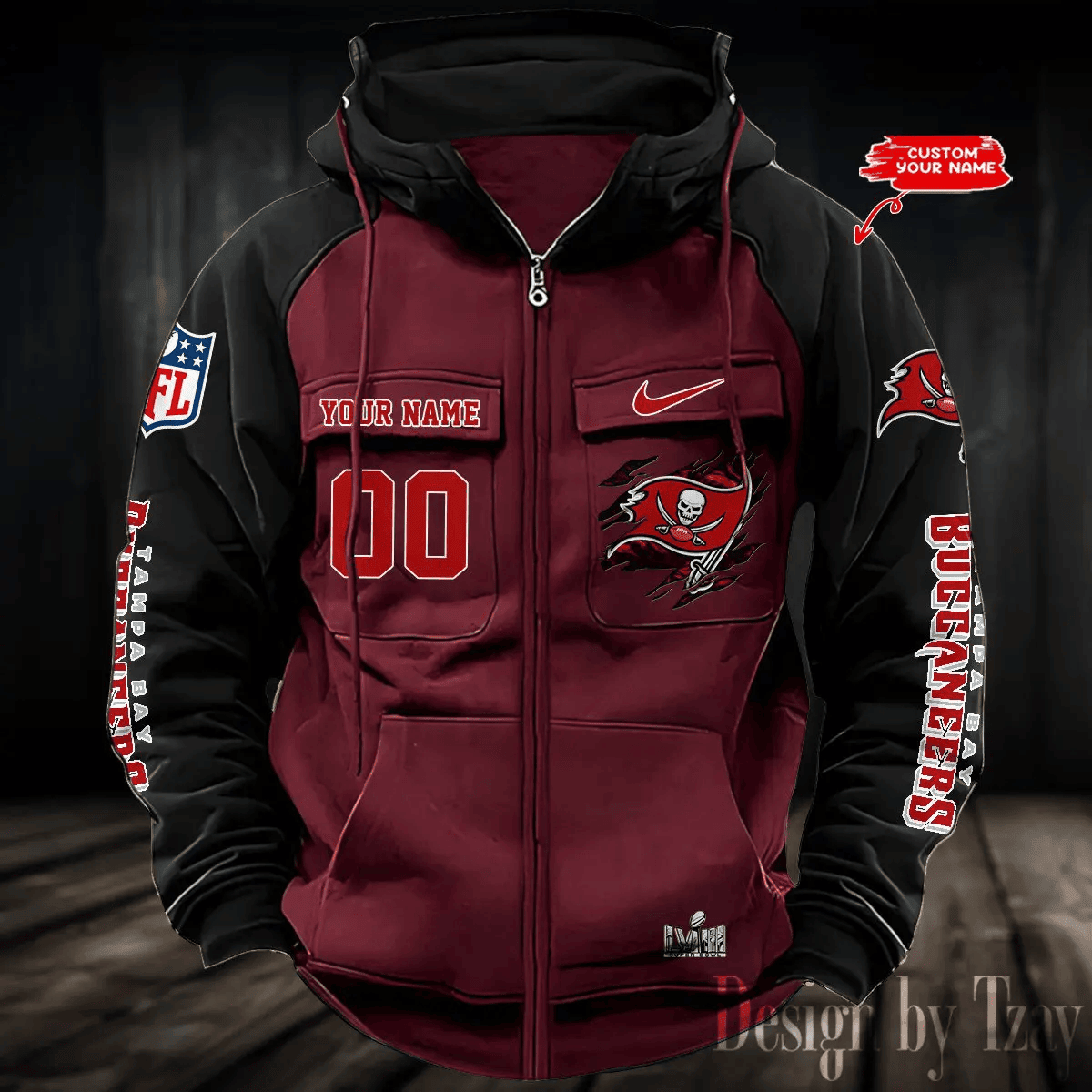 9SMCZVHD062-Tampa Bay Buccaneers Zip-Vintage Hoodies
