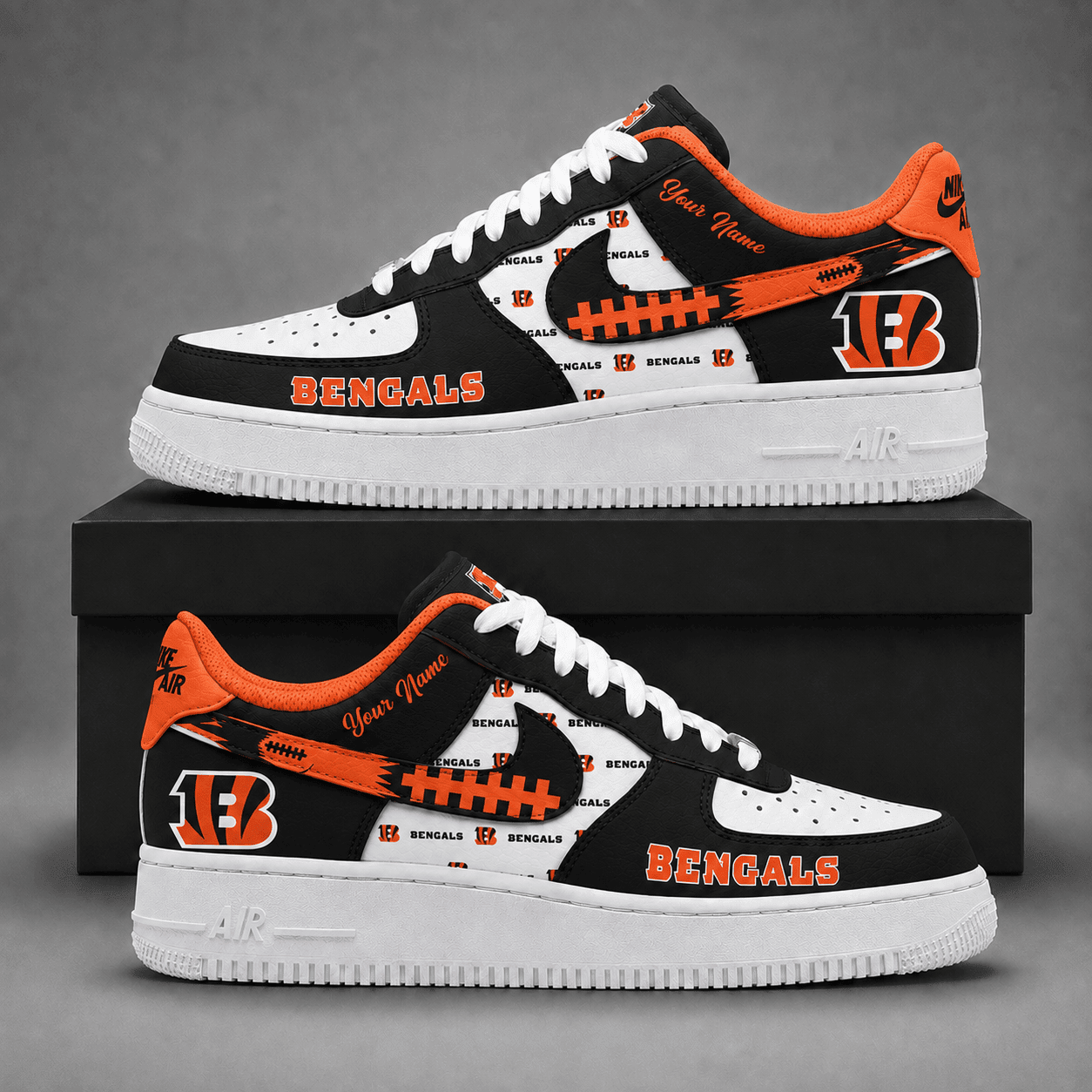Cincinnati Bengals | Premium NFL Fear The Team AF1 Sneakers Personalized - VA37425