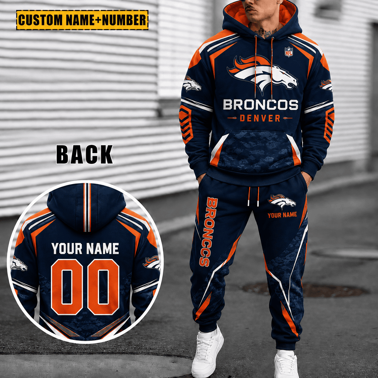 Personalized Denver Broncos Combo Hoodie And Sweatpants Gift For Fan VA1016